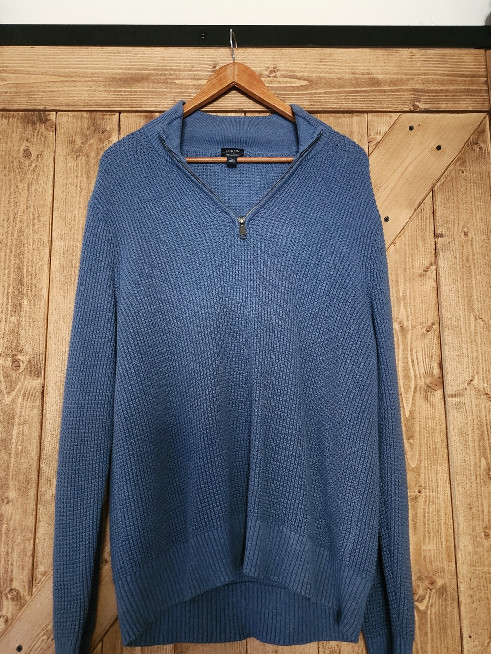 J. Crew Men's Slate Blue Half-Zip Waffle Knit Sweater